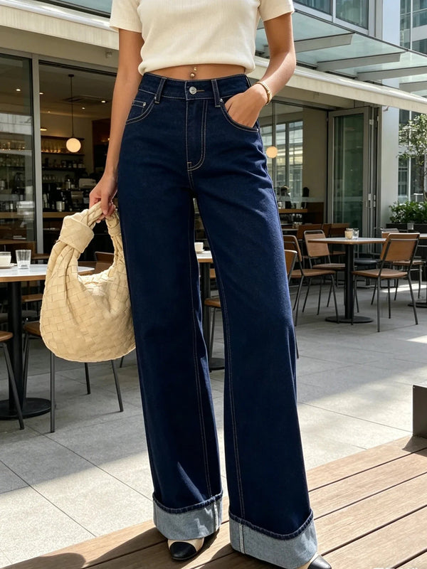 Jeans | High Waist, Wide Leg with Rolled Cuffs 0