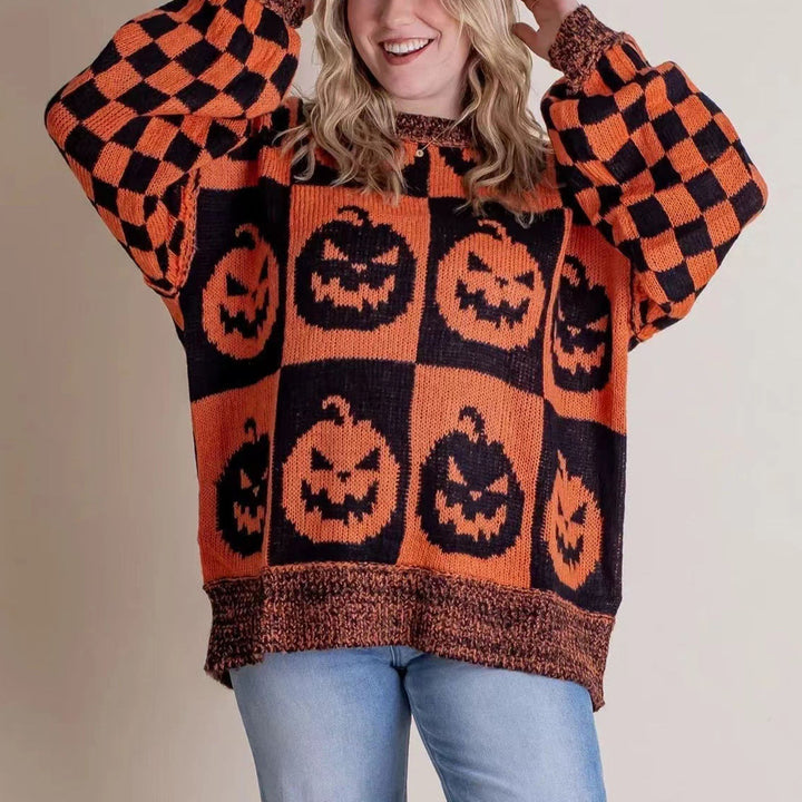 Jumper | Pumpkin Motif, Checkered Pattern 0