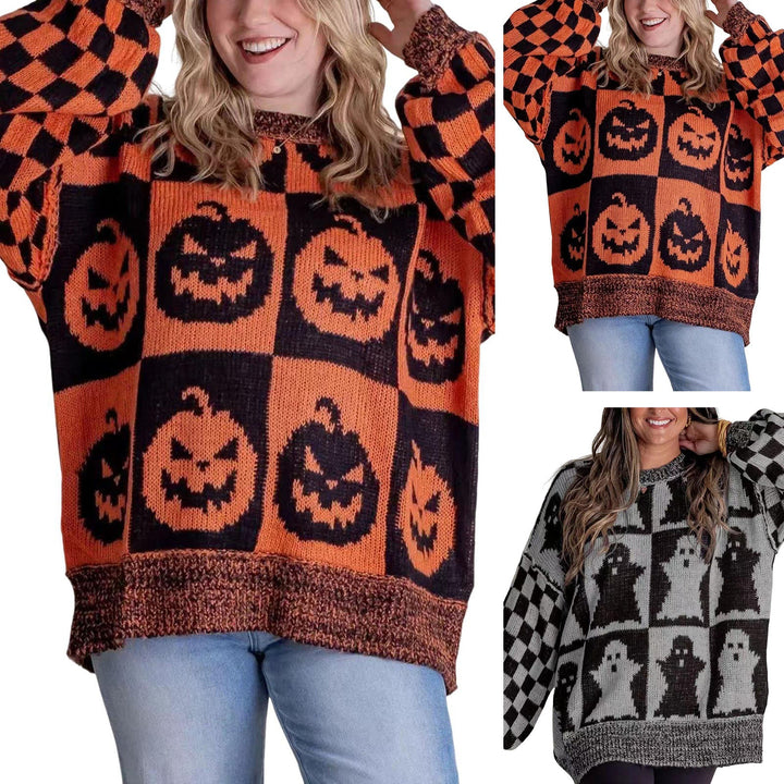 Jumper | Pumpkin Motif, Checkered Pattern 1