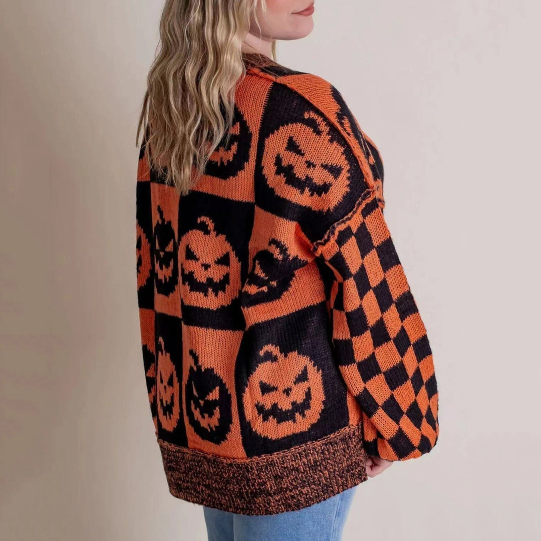 Jumper | Pumpkin Motif, Checkered Pattern 2