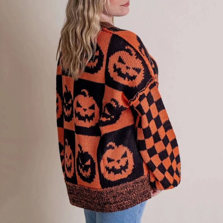 Jumper | Pumpkin Motif, Checkered Pattern 2