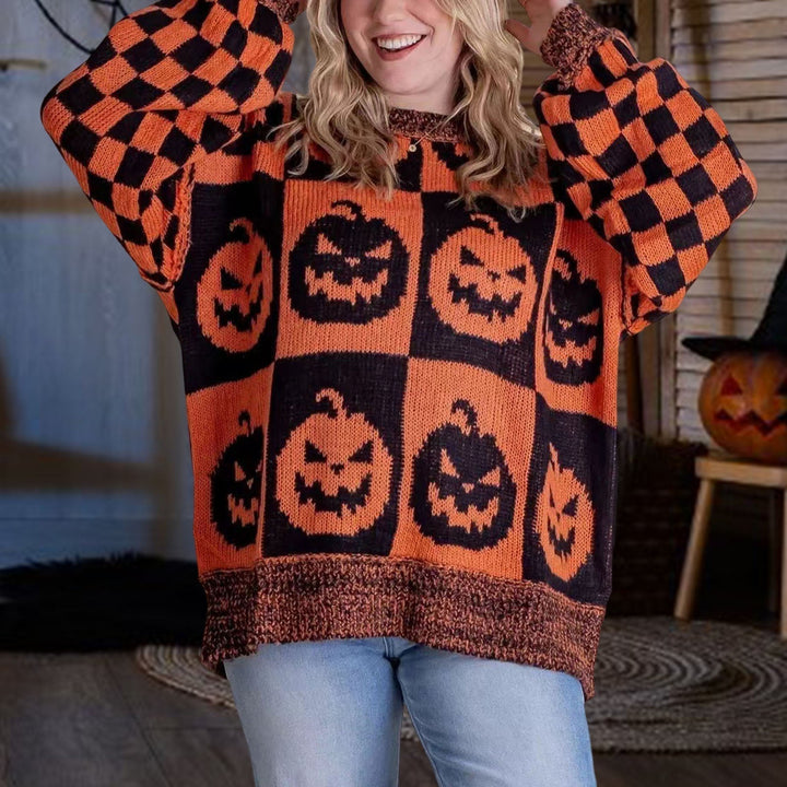 Jumper | Pumpkin Motif, Checkered Pattern 3