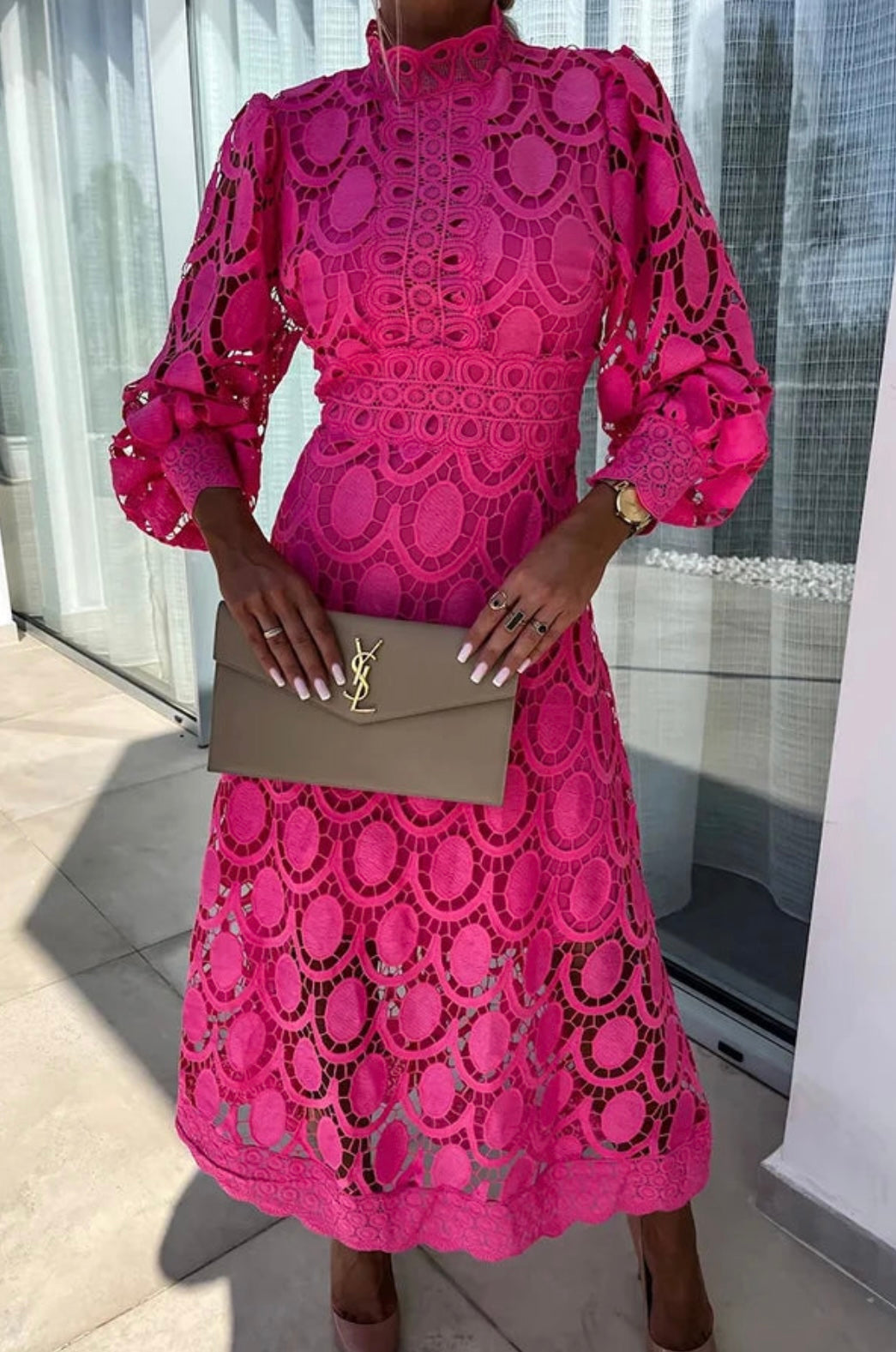 Lace Midi Dress | Intricate Detailing, Elegant Silhouette 0