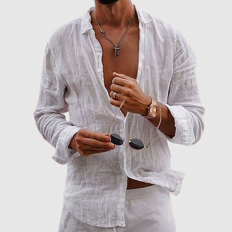 Linen Shirt | Softly Structured Collar, Casual Button Placement 0