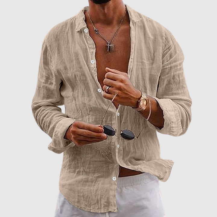 Linen Shirt | Softly Structured Collar, Casual Button Placement 1