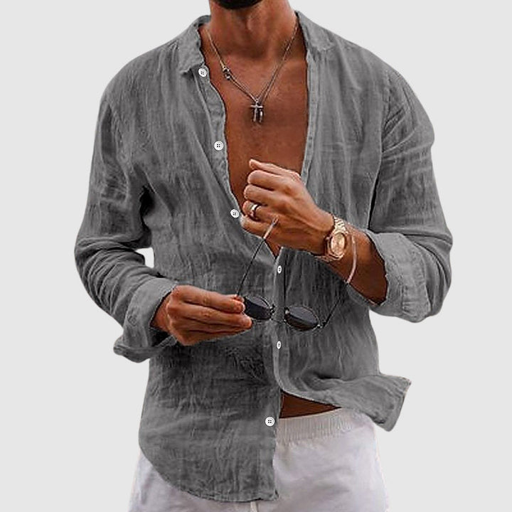 Linen Shirt | Softly Structured Collar, Casual Button Placement 2