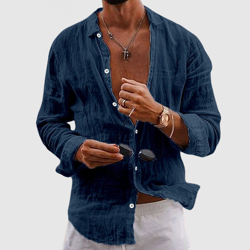 Linen Shirt | Softly Structured Collar, Casual Button Placement 3