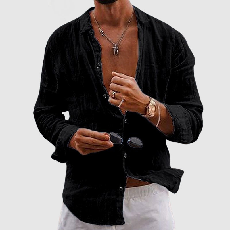 Linen Shirt | Softly Structured Collar, Casual Button Placement 4