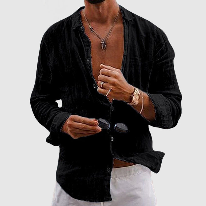 Linen Shirt | Softly Structured Collar, Casual Button Placement 4