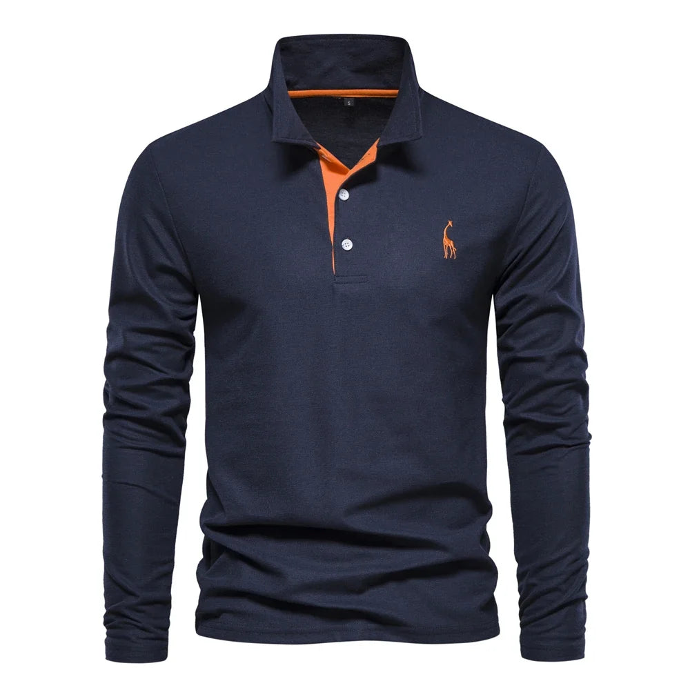 Long-Sleeved Polo Shirt | Classic Collar, Embroidered Detail 0