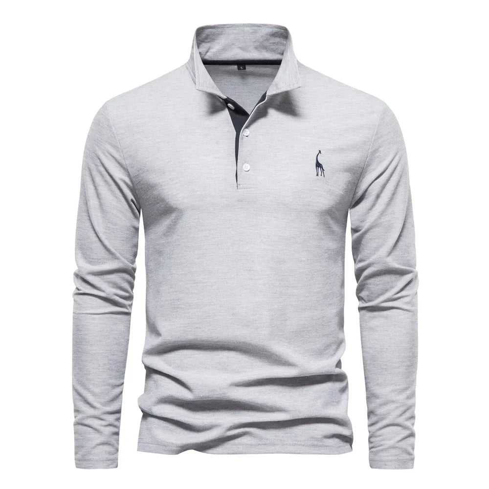 Long-Sleeved Polo Shirt | Classic Collar, Embroidered Detail 3