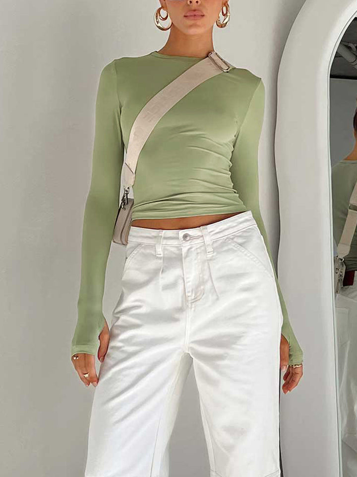 Long Sleeve Crop Top | Minimal Round Neckline, Fitted Silhouette 1