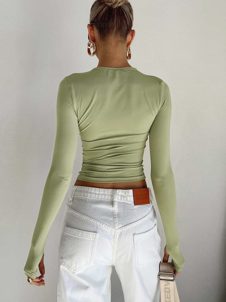 Long Sleeve Crop Top | Minimal Round Neckline, Fitted Silhouette 2