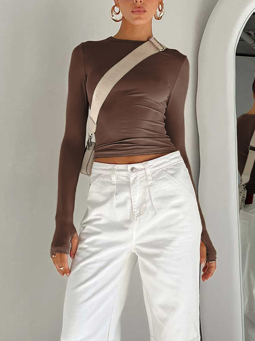 Long Sleeve Crop Top | Minimal Round Neckline, Fitted Silhouette 6