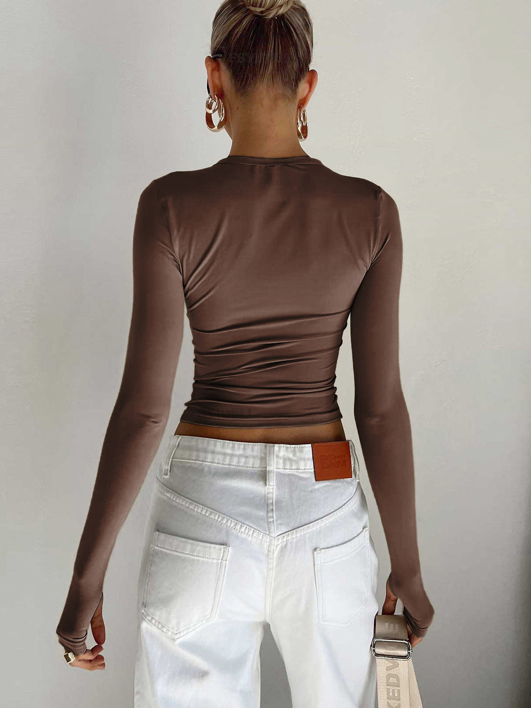 Long Sleeve Crop Top | Minimal Round Neckline, Fitted Silhouette 7