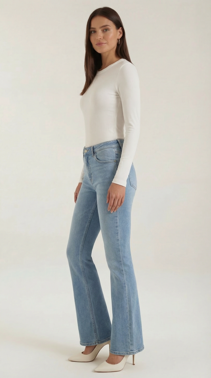 Long Sleeve Top | Ribbed Fabric, Crew Neckline 1