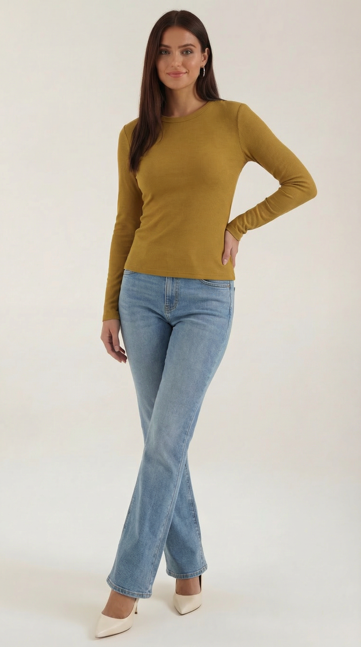 Long Sleeve Top | Ribbed Fabric, Crew Neckline 11