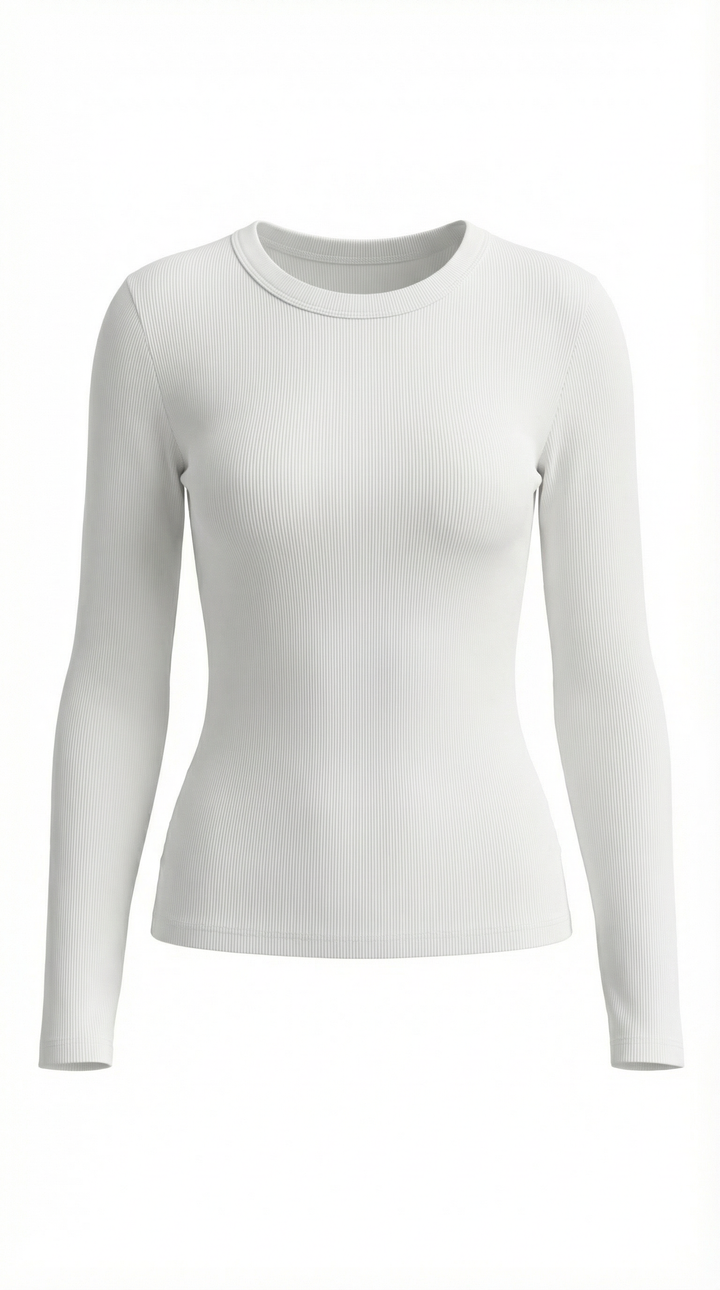 Long Sleeve Top | Ribbed Fabric, Crew Neckline 4
