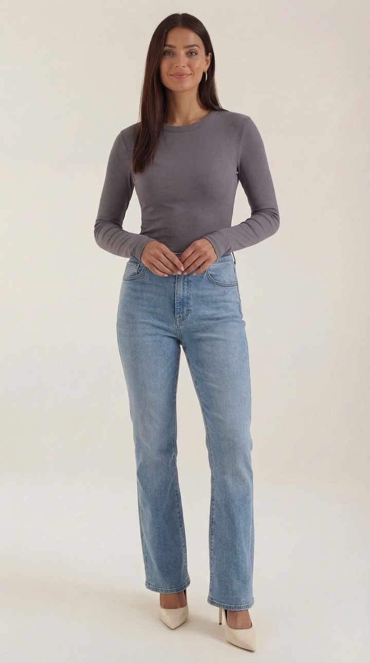 Long Sleeve Top | Ribbed Fabric, Crew Neckline 9