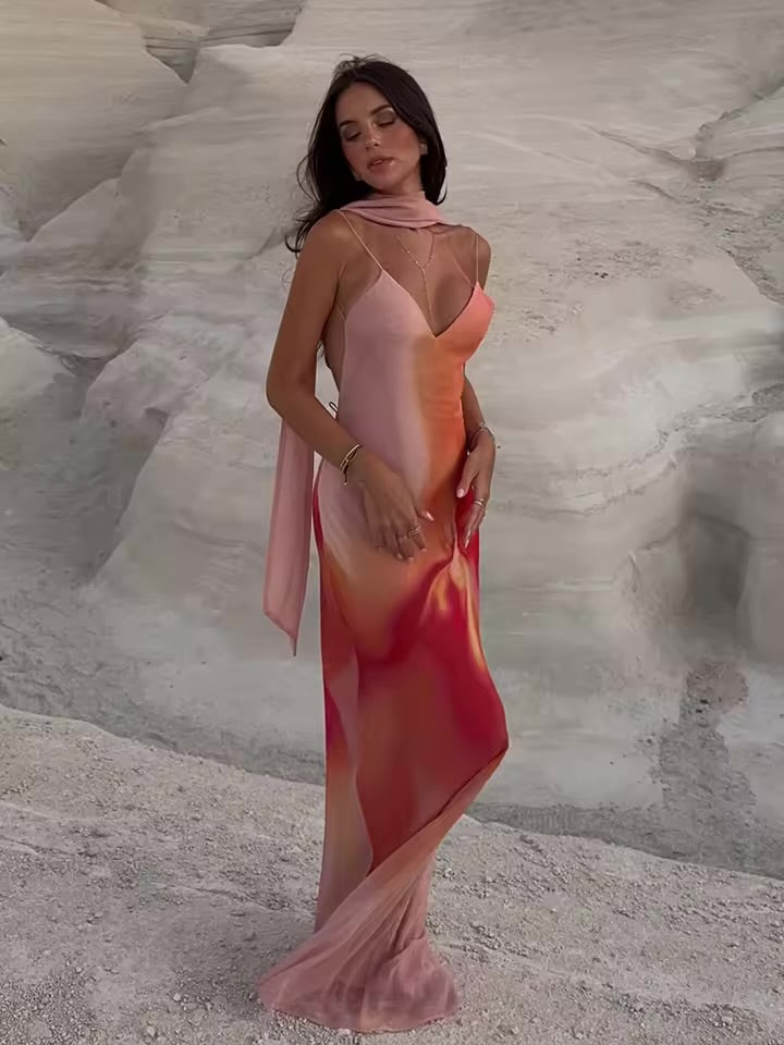 Maxi Dress | Draped V-Neck, Ombre Finish 1