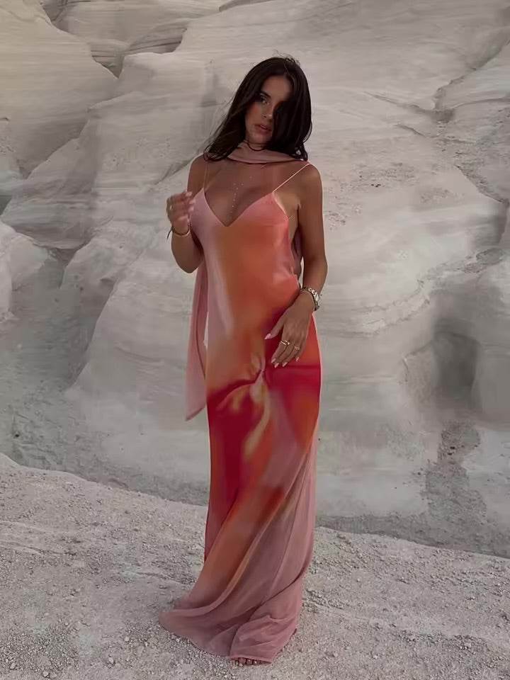 Maxi Dress | Draped V-Neck, Ombre Finish 3
