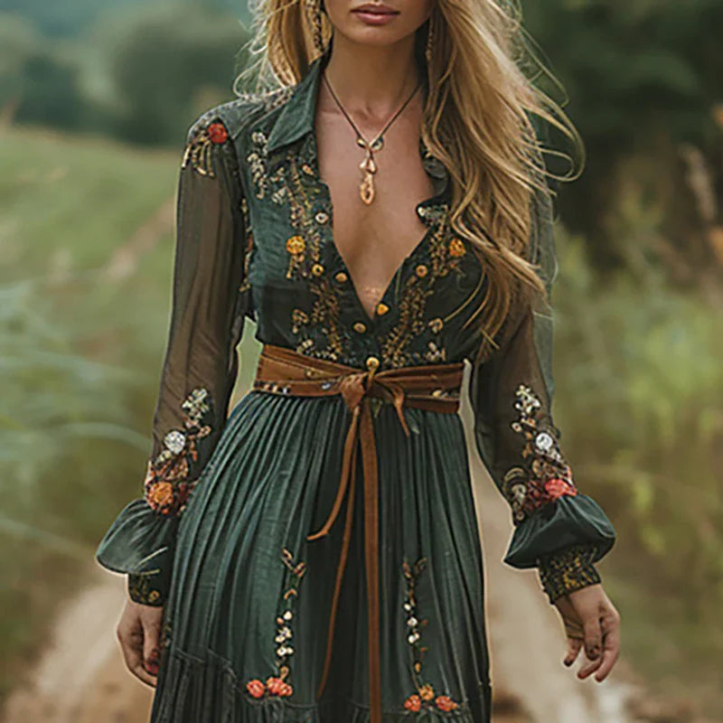 Maxi Dress | Floral Print, Pleated Silhouette 1