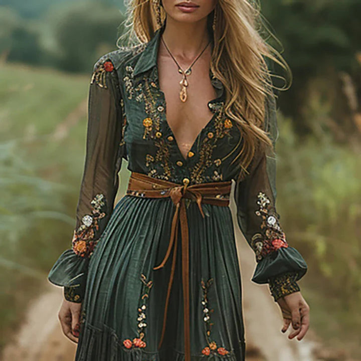 Maxi Dress | Floral Print, Pleated Silhouette 1