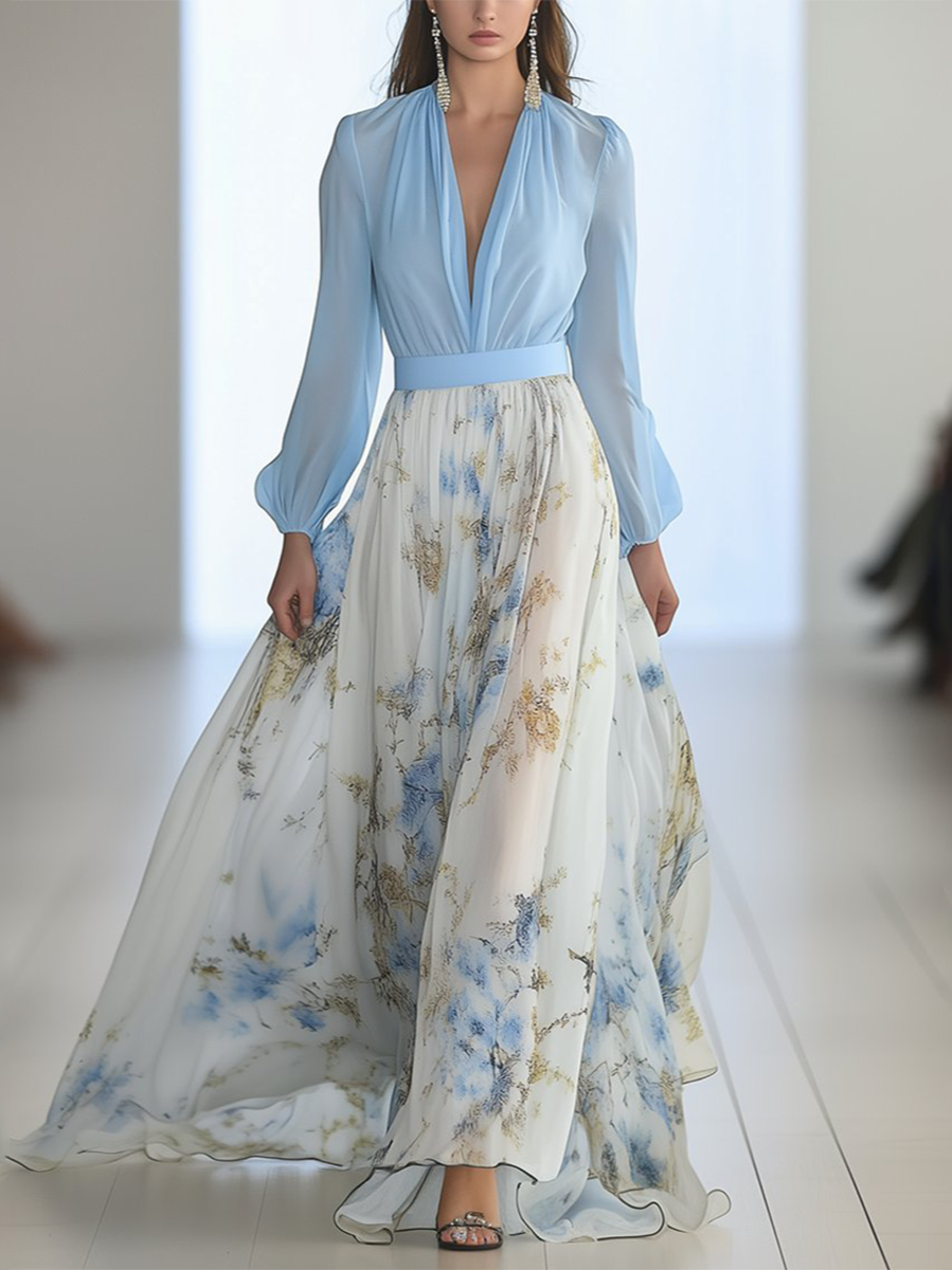 Maxi Dress | Floral Print, V-Neckline 0
