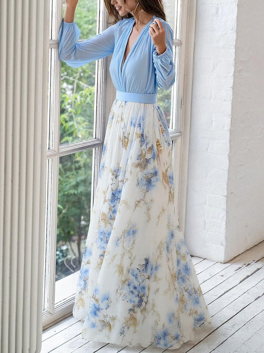 Maxi Dress | Floral Print, V-Neckline 1