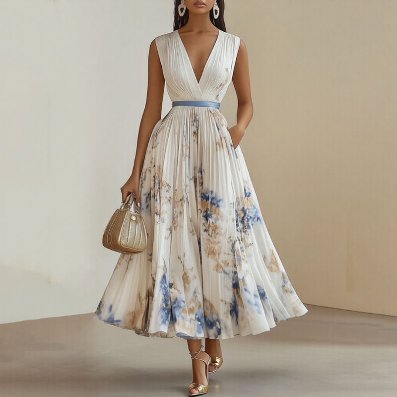 Maxi Dress | Long Sleeve, Floral Pleated Design 0