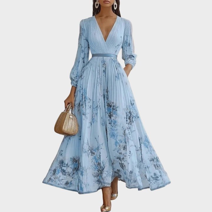 Maxi Dress | Long Sleeve, Floral Pleated Design 1