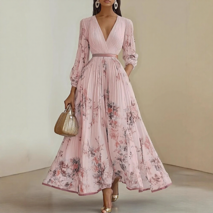 Maxi Dress | Long Sleeve, Floral Pleated Design 2
