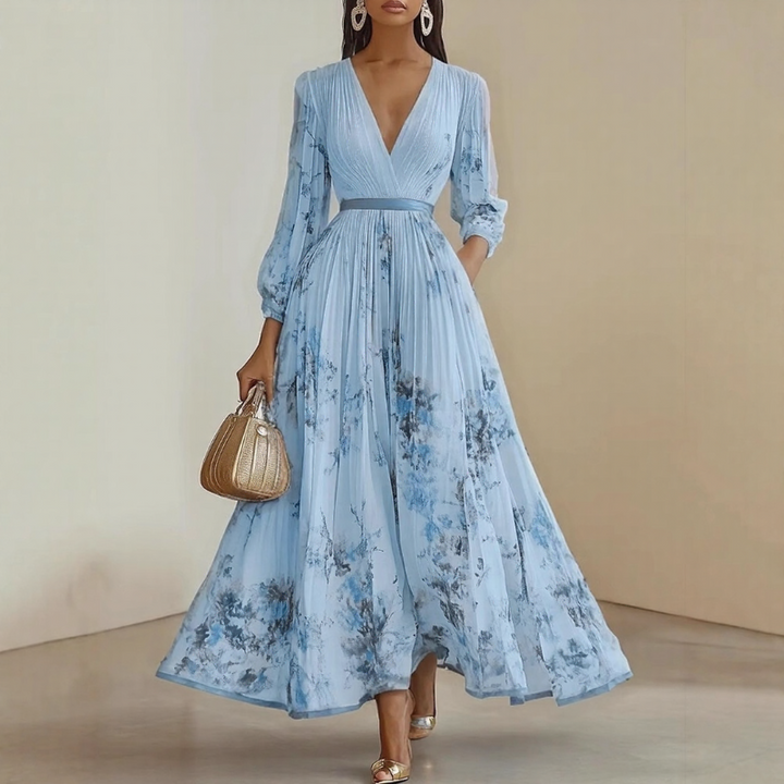 Maxi Dress | Long Sleeve, Floral Pleated Design 5