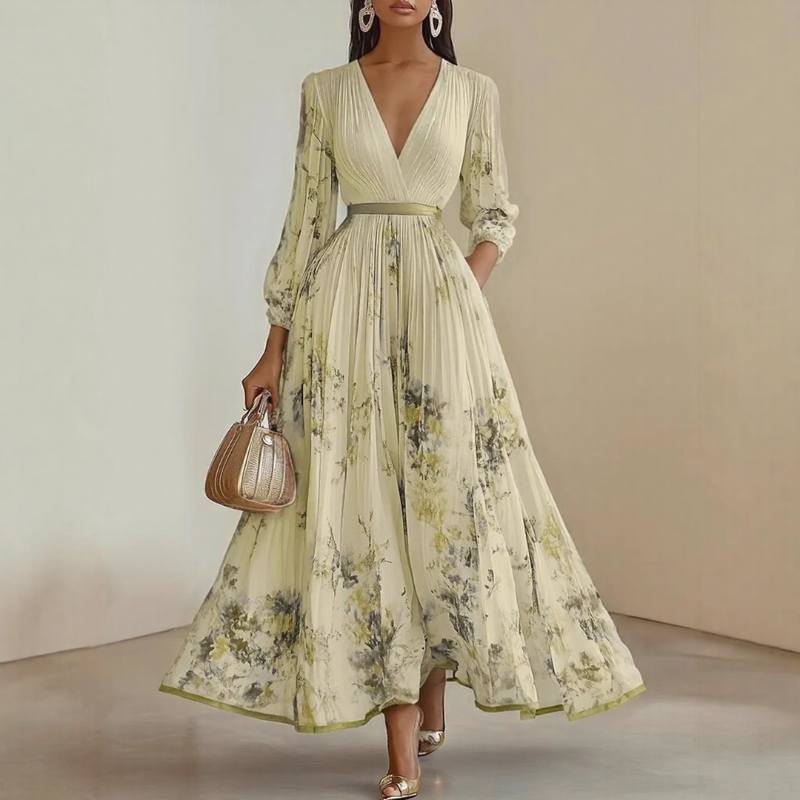 Maxi Dress | Long Sleeve, Floral Pleated Design 6
