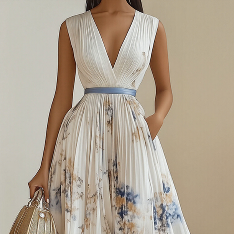 Maxi Dress | Long Sleeve, Floral Pleated Design 7