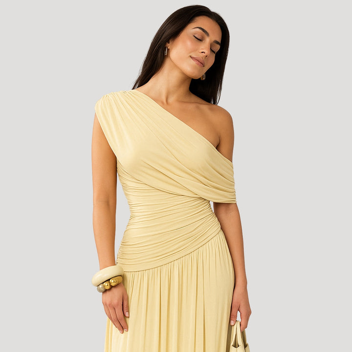 Maxi Dress | One-Shoulder Design, Ruched Detailing 0