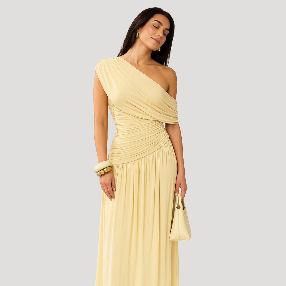 Maxi Dress | One-Shoulder Design, Ruched Detailing 1