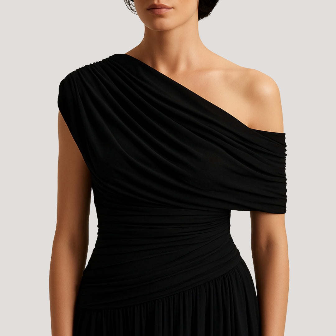 Maxi Dress | One-Shoulder Design, Ruched Detailing 3