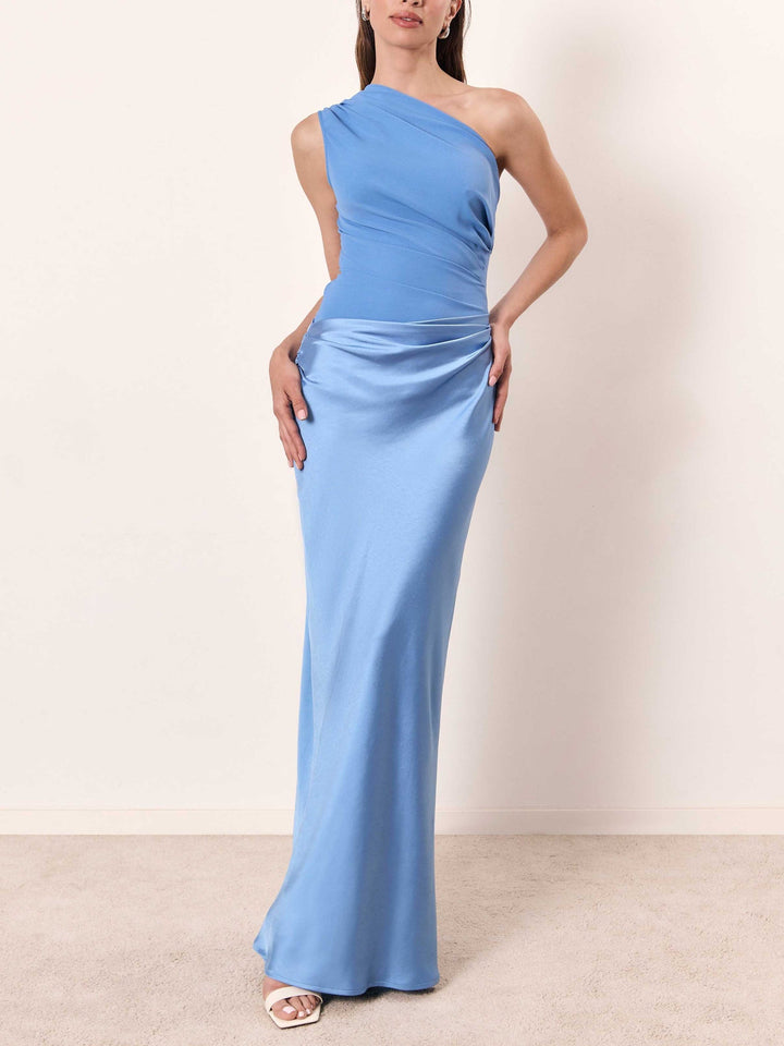 Maxi Dress | One-Shoulder Neckline, Pleated Design 2