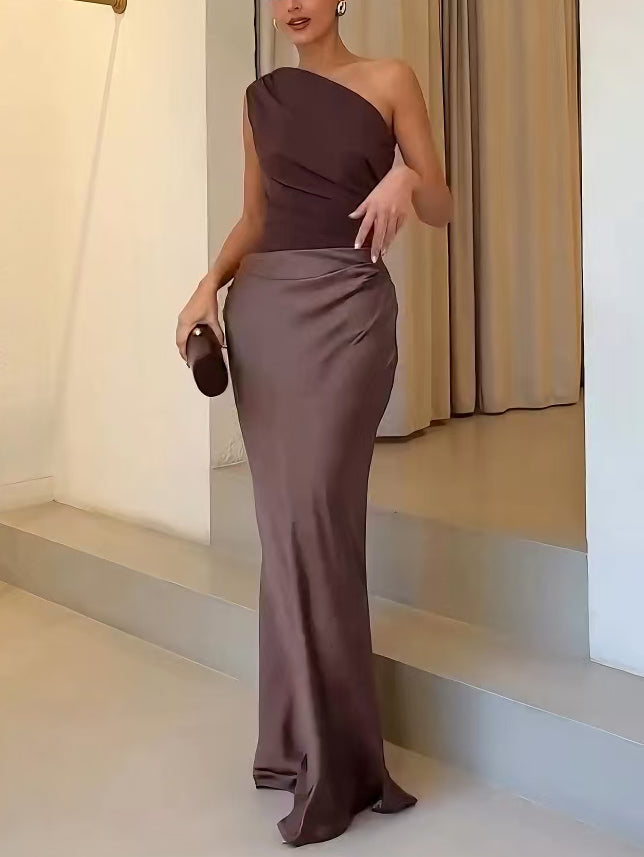 Maxi Dress | One-Shoulder Neckline, Pleated Design 5