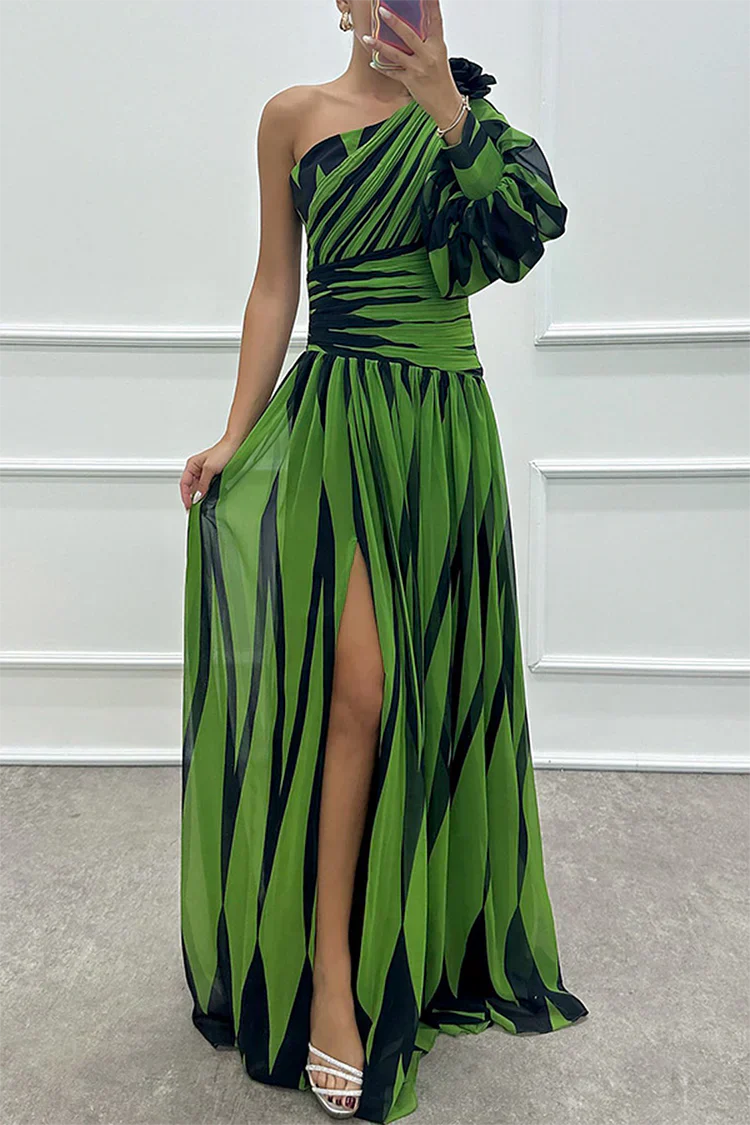 Maxi Dress | One Shoulder Design, Striped Pattern 1