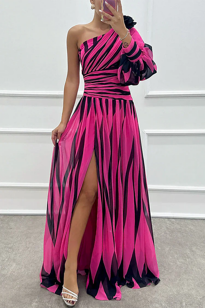 Maxi Dress | One Shoulder Design, Striped Pattern 2