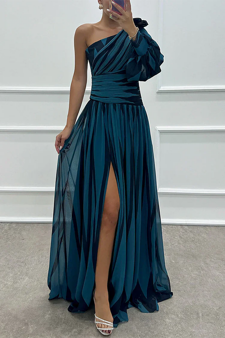Maxi Dress | One Shoulder Design, Striped Pattern 3