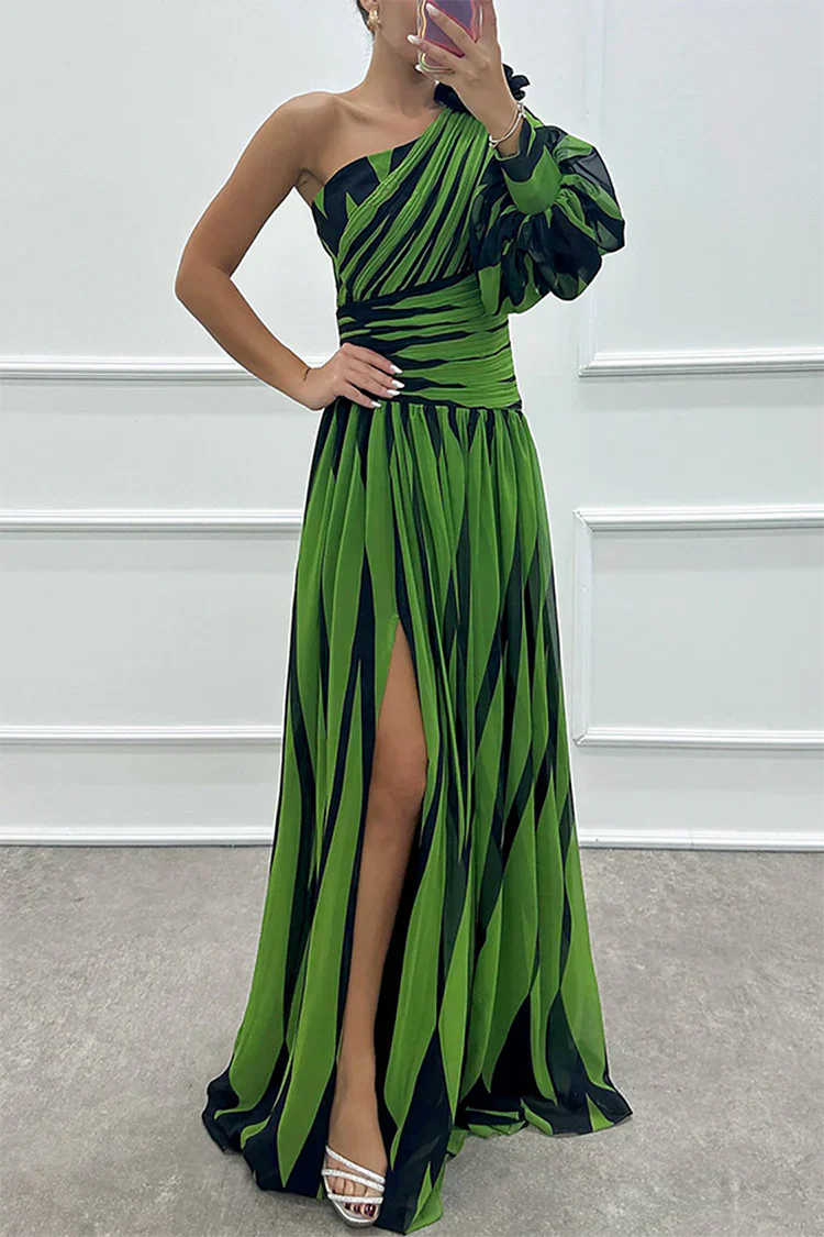 Maxi Dress | One Shoulder Design, Striped Pattern 6