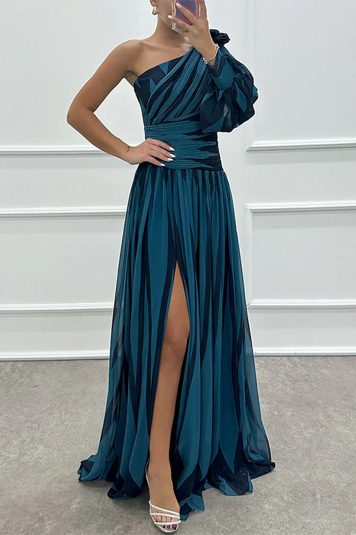 Maxi Dress | One Shoulder Design, Striped Pattern 8