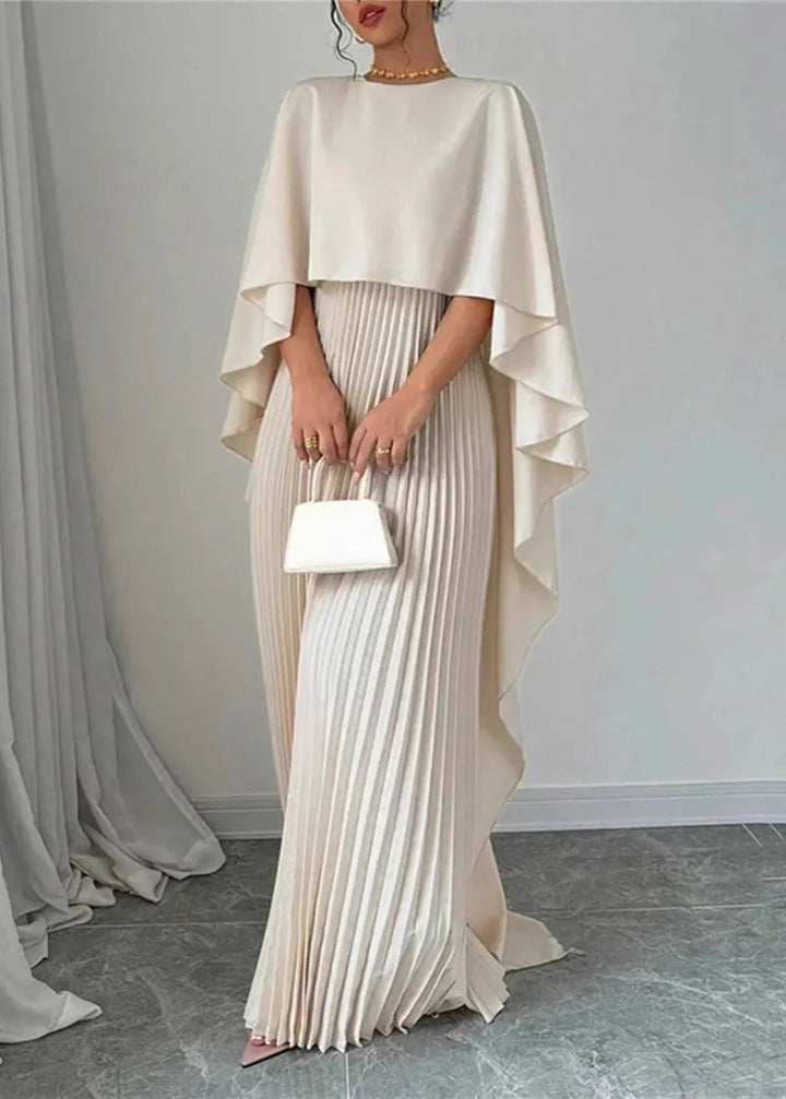 Maxi Dress | Pleated Skirt, Cape Overlay 2