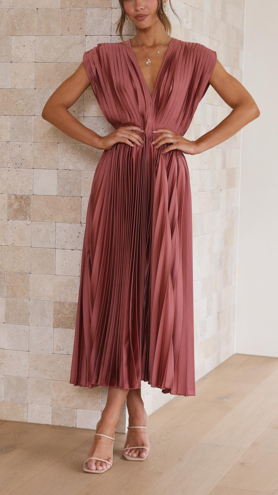 Maxi Dress | Pleated Skirt, V-Neckline 1