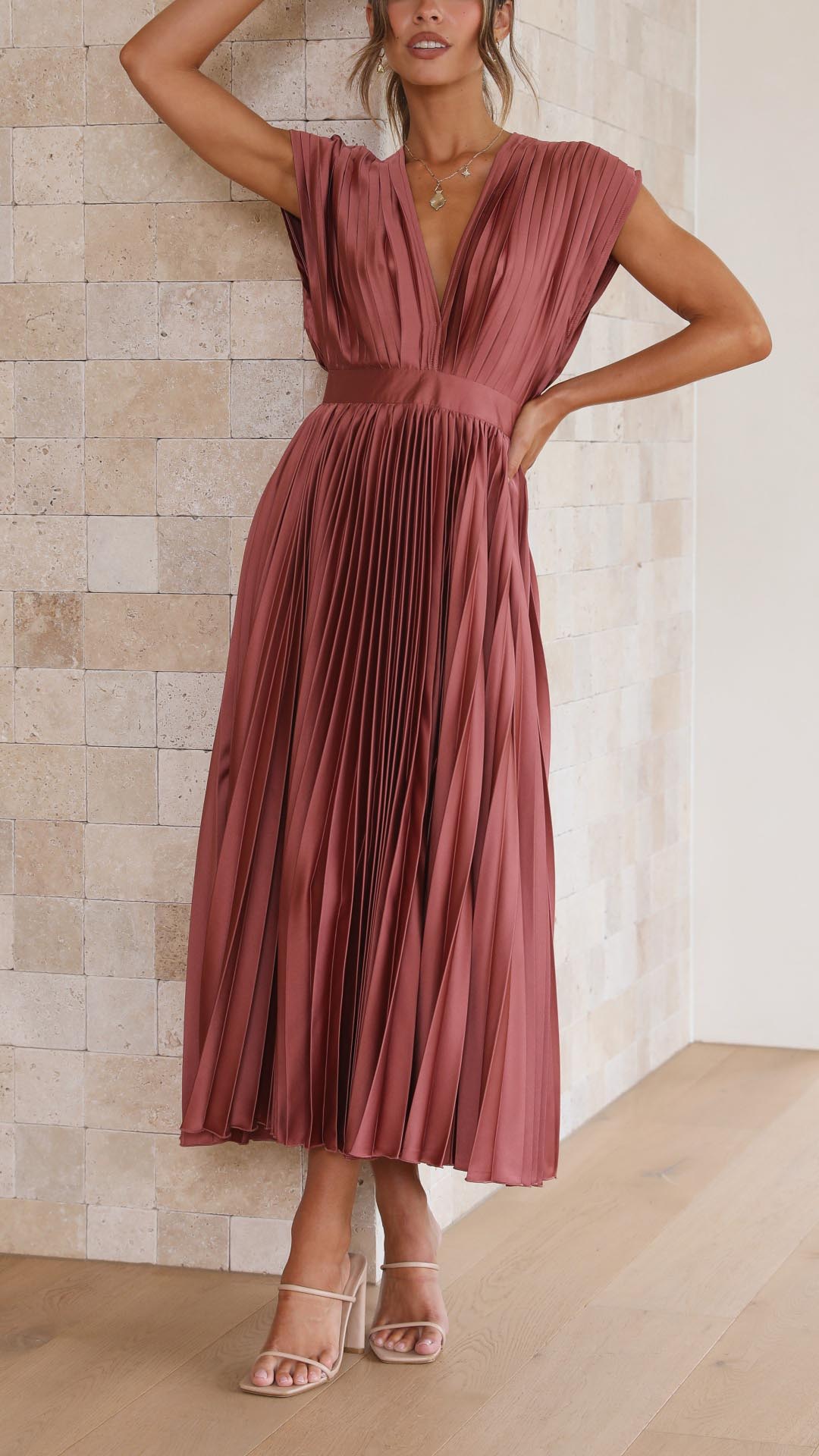 Maxi Dress | Pleated Skirt, V-Neckline 2