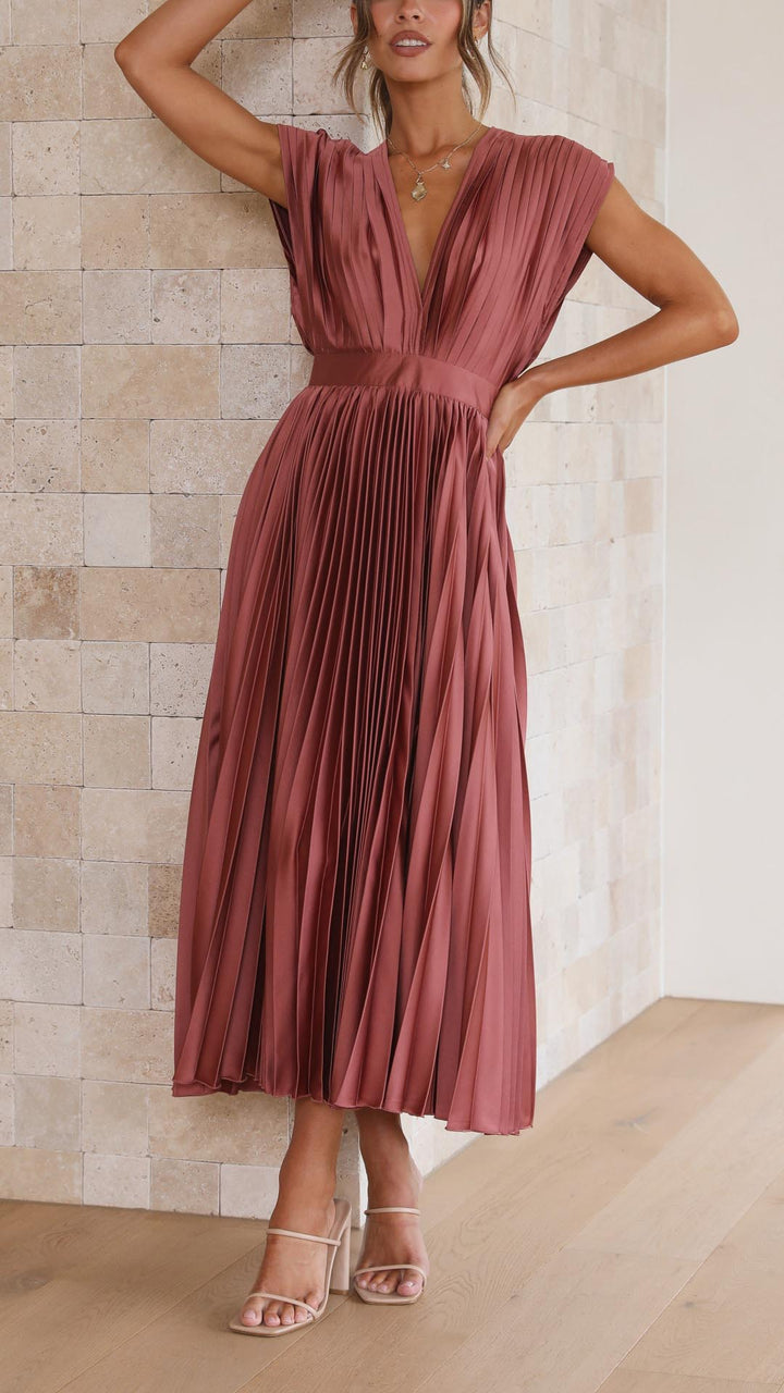 Maxi Dress | Pleated Skirt, V-Neckline 2