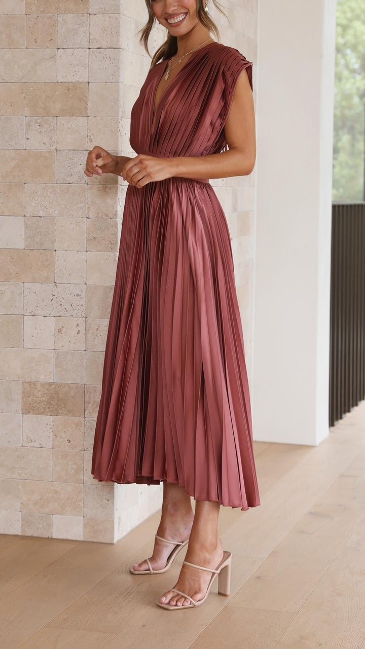 Maxi Dress | Pleated Skirt, V-Neckline 4